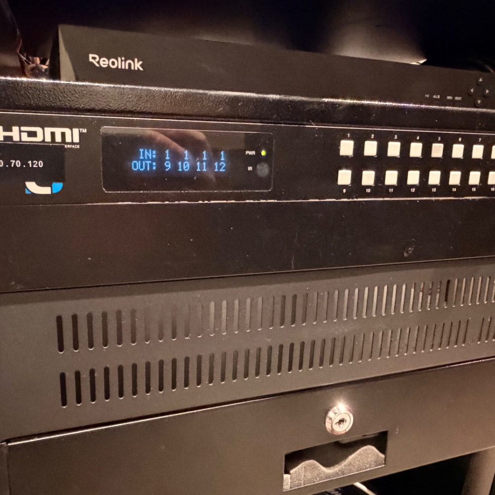 HDMI video matrix switcher routing signal to the LED video walls, with the camera recorder, at Reach Church, Hyannis