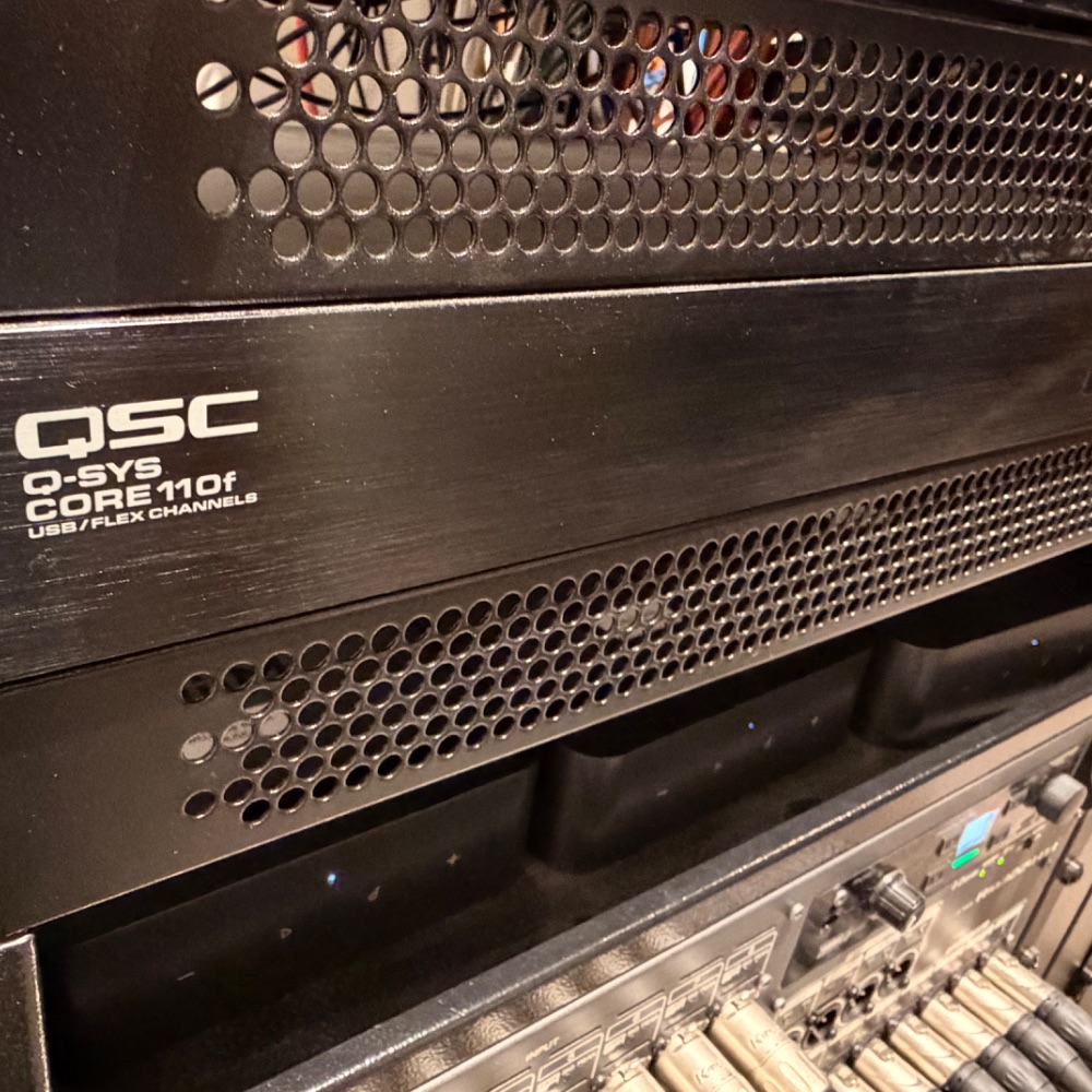 QSC Q-SYS Core 110f audio processor powering the 8-zone building-wide audio system at Reach Church, Hyannis